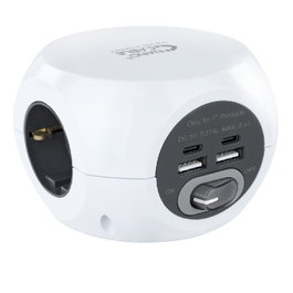 Nanocable Regleta de 3 Enchufes y 4 USB (2 USB-A y 2 USB-C) con Interruptor, Blanca